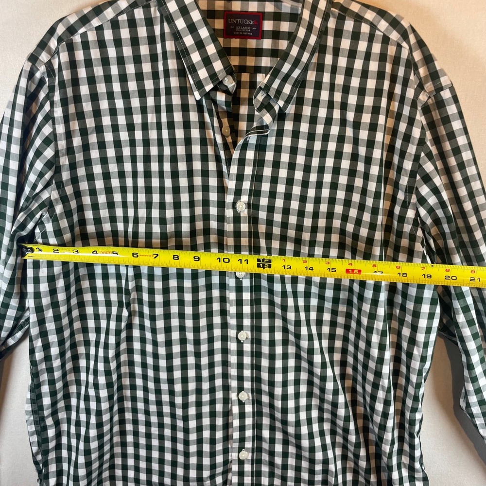 UNTUCKit Mens XXL Green White Gingham Check Cotton Button Down Shirt Long Sleeve - Picture 5 of 7